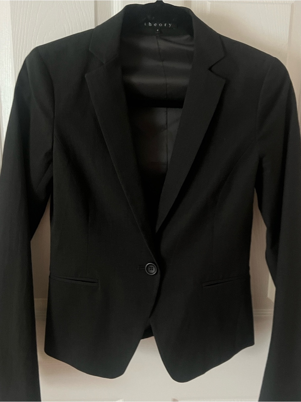 Theory Womens Sz 4 Professional Career striped  Black One-Button Jacket blazer